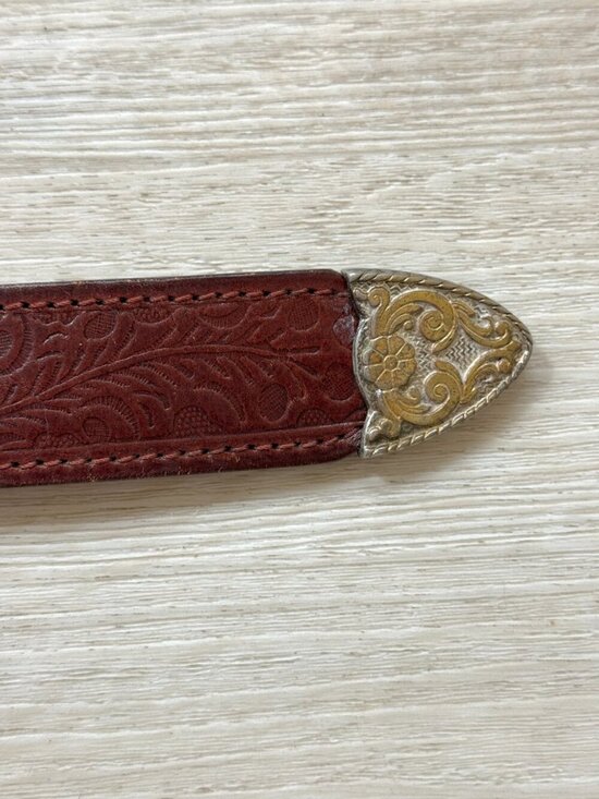 Vintage Western Leather Belt Silver Concho Tooled Brown Cowboy Size 40 main image 6